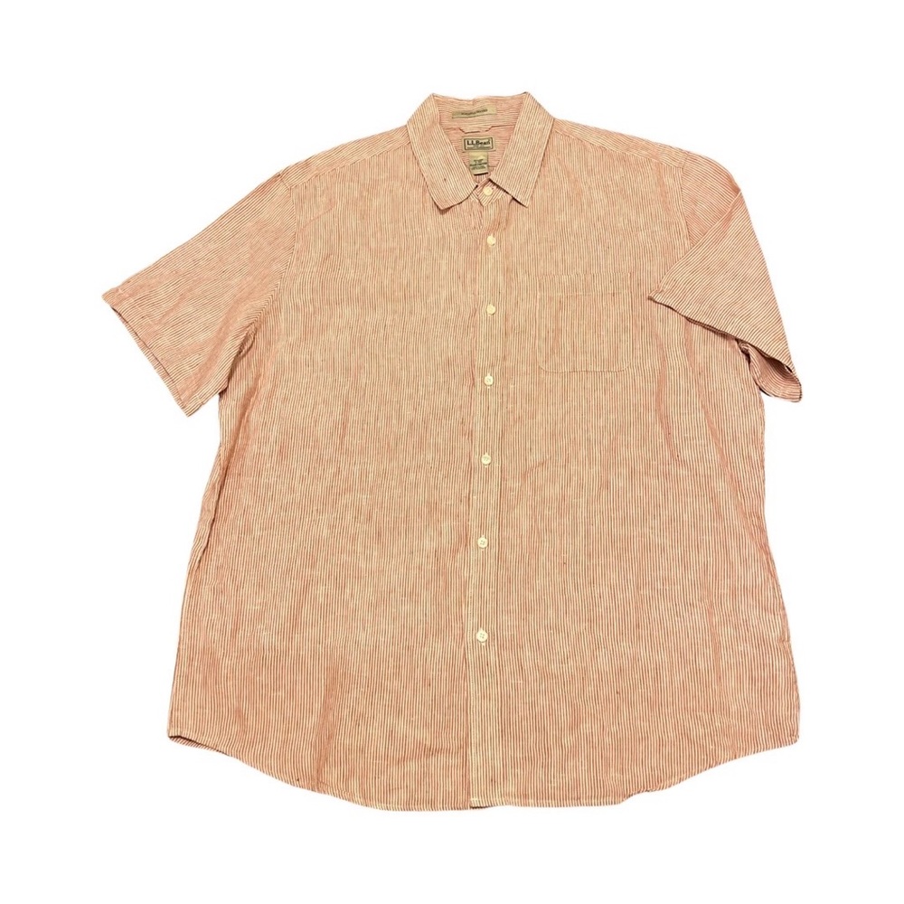 L.L. Bean Men's Short Sleeve Button-Down Shirt in Light Coral Stripe